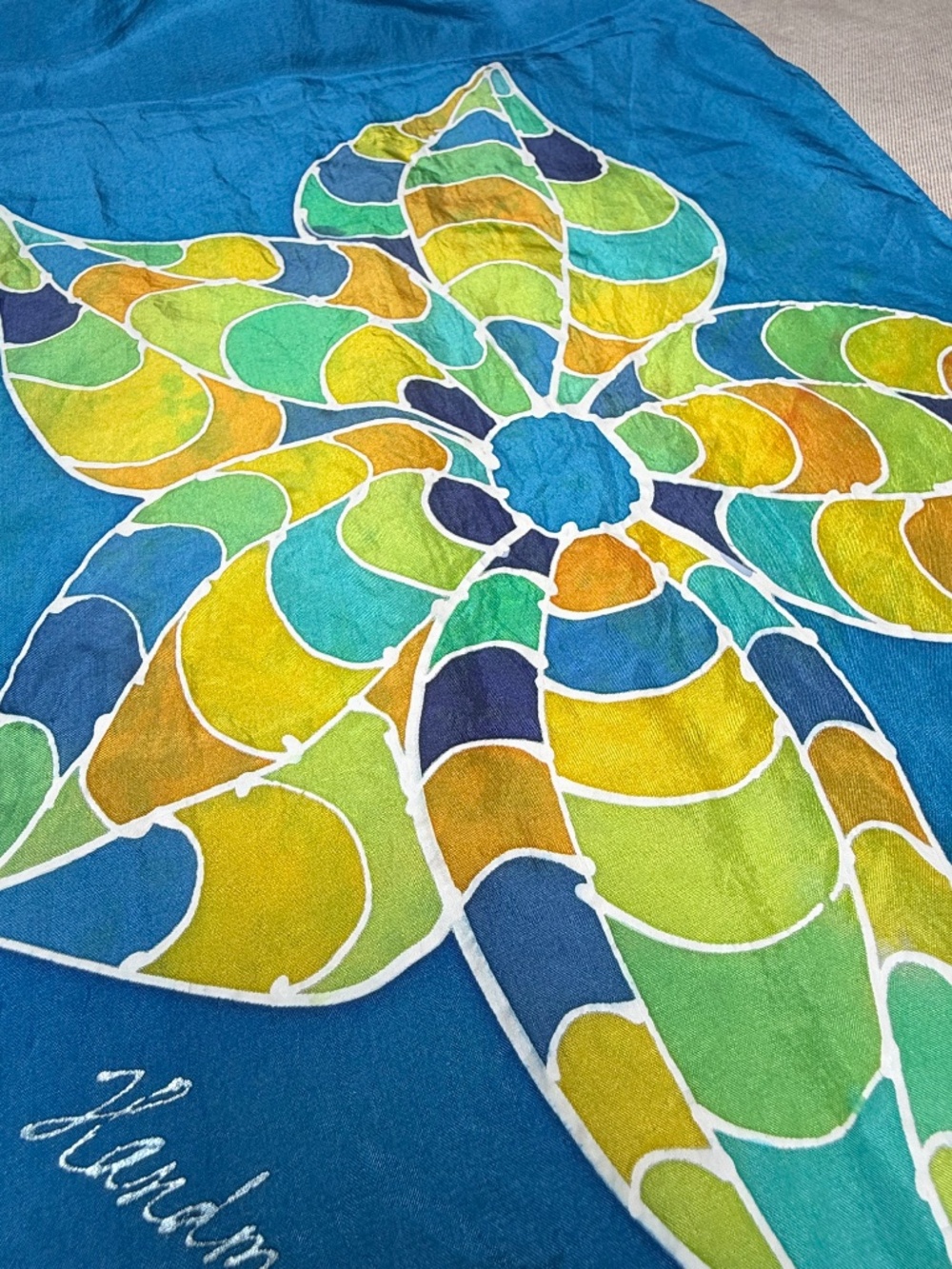 Handmade in Colorado 2013 Painted Blue Silk Scarf - Picture 6 of 8